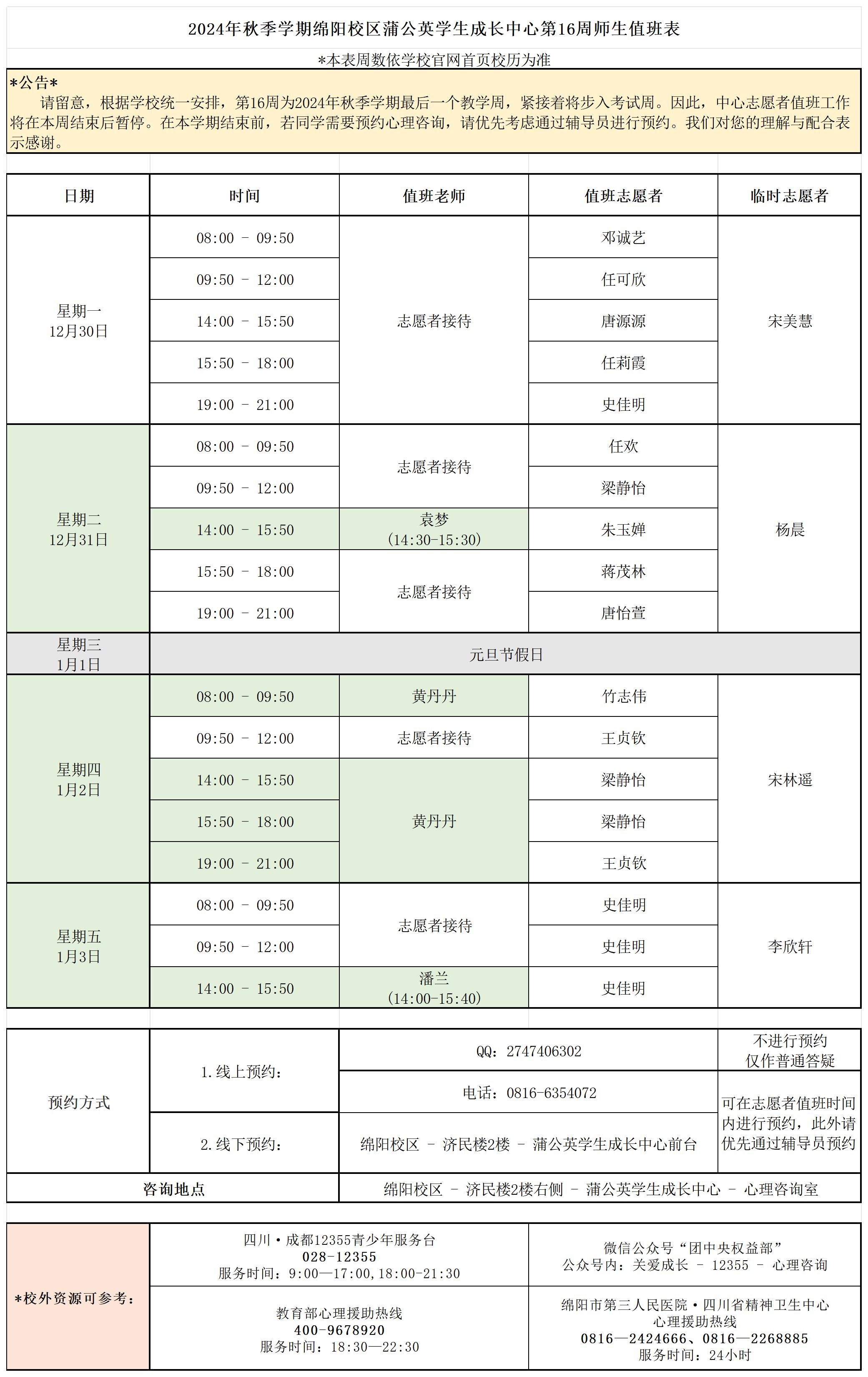 蒲公英学生成长中心2024年秋季学期第16周师生值班表_Sheet1.jpg